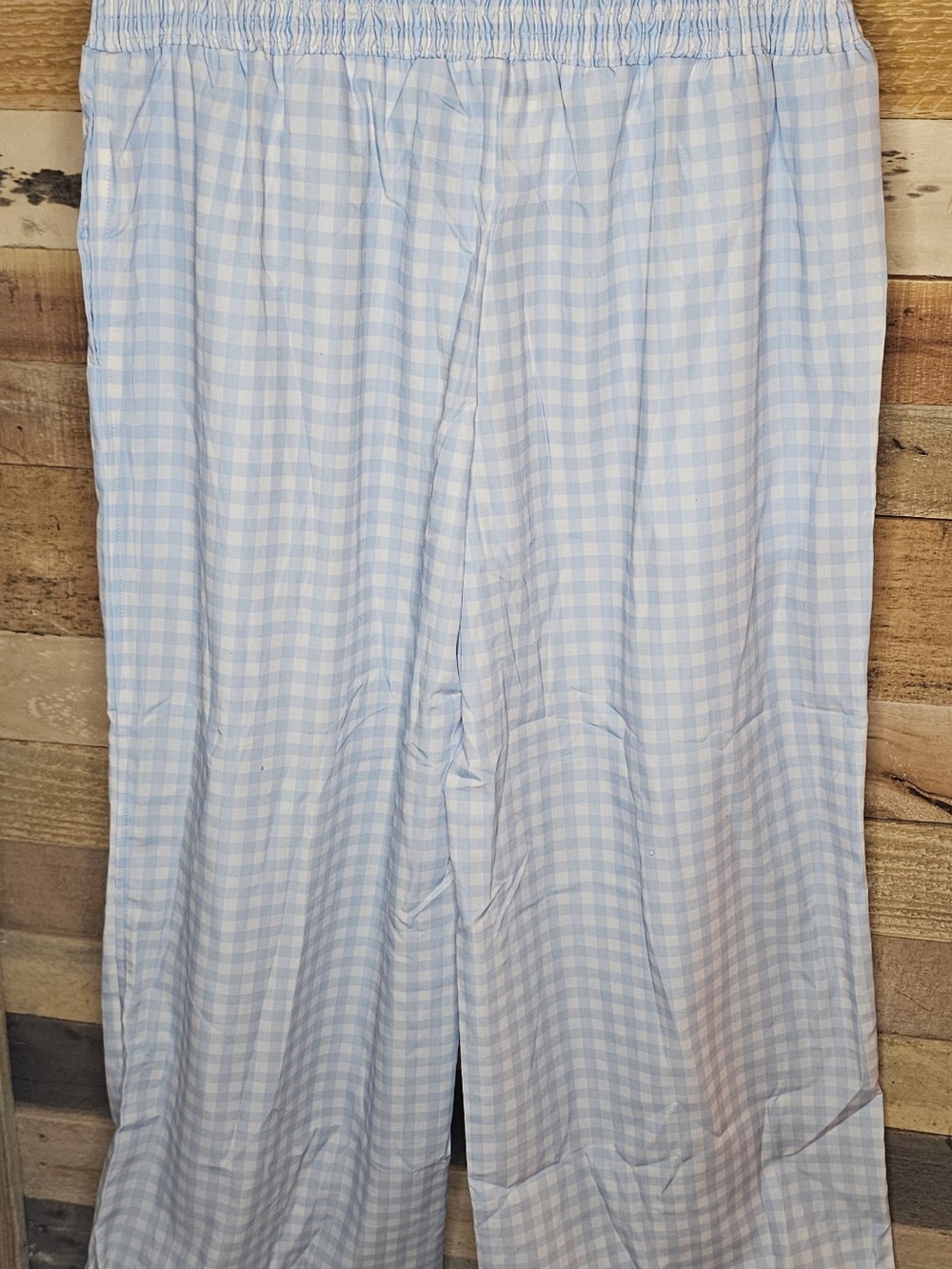 Women's Light Blue Gingham Maxi Skirt — Elastic Pull-On Waist